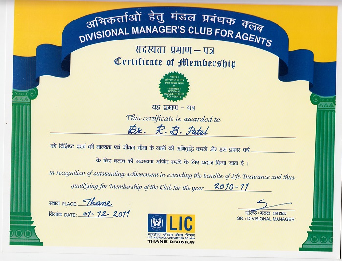Certificate of Membership 2010-11