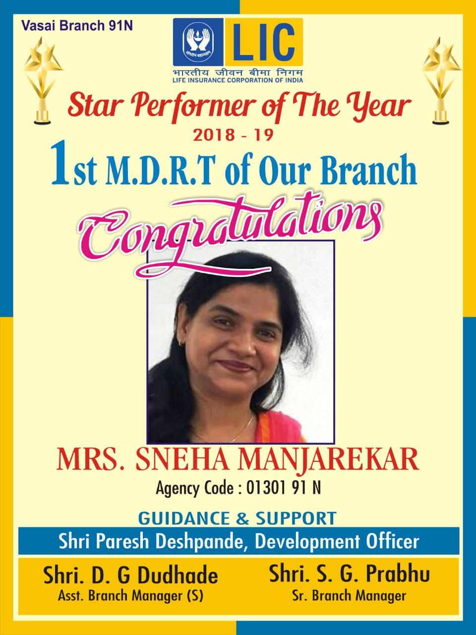 Was awarded the star performer of the year after successfully becoming the first MDRT of the the branch for the year 2018-19