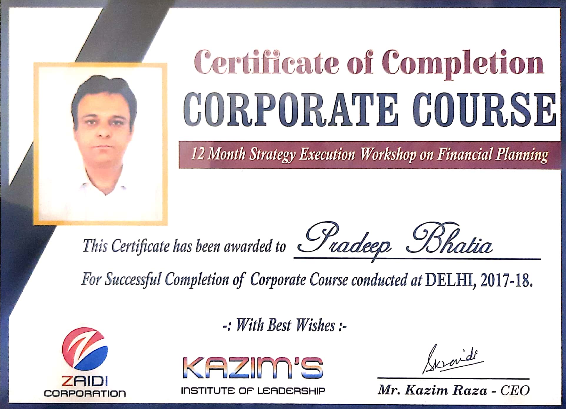 Certificate - Corporate Course