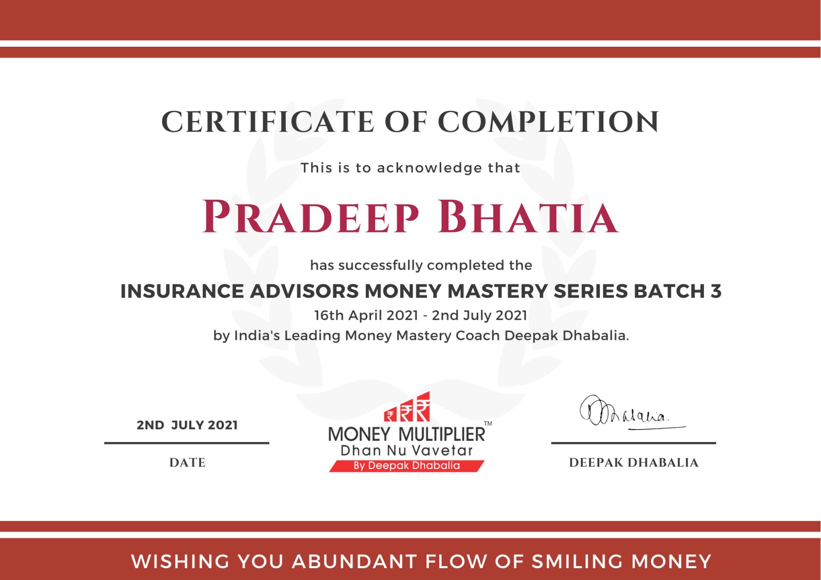 Certificate - Money Mastery